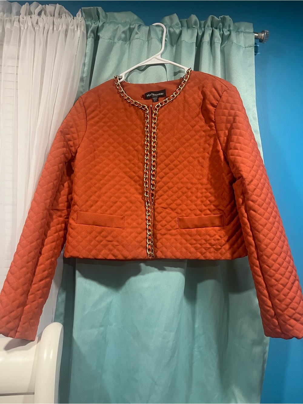 Molly New York Quilted Orange Chain-Trim Cropped Blazer